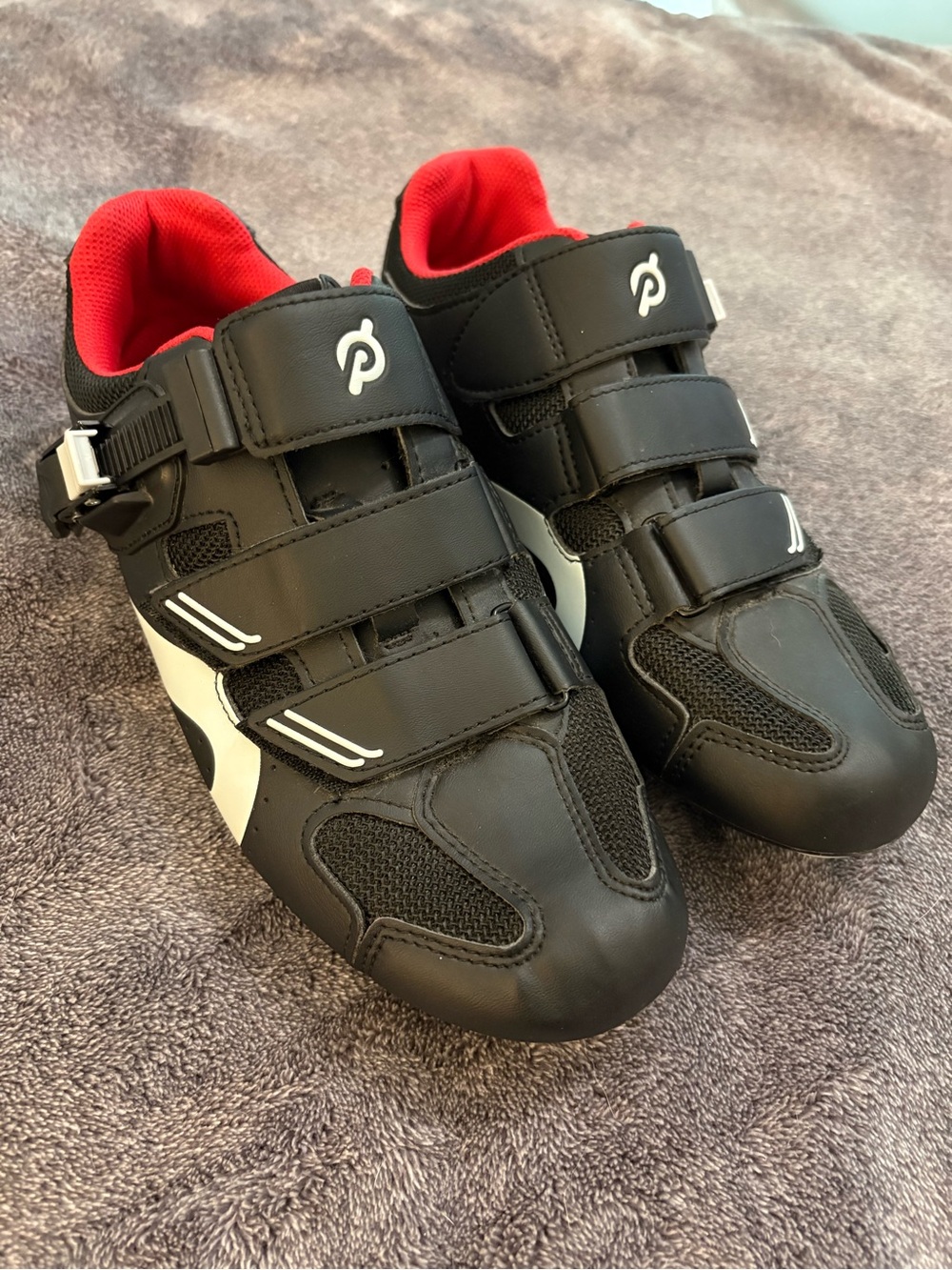 Peloton Indoor Cycling Shoes Black Red Ratchet Buckle Velcro Size 42